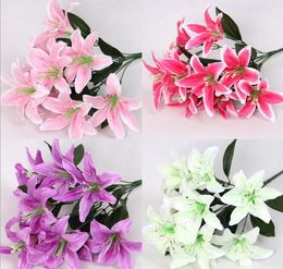 5 Bouquets 10 Heads Artificial Handmade Lily Flower or Wedding Home Bridal Bouquet Decoration