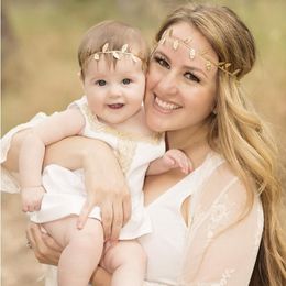Anne Bebek Saç Aksesuarları Elastik Bebek hairbands Gümüş Altın Yapraklar Bantlar anne kızı Bantlar Şapkalar Yüksek Kalite Eşleştirme