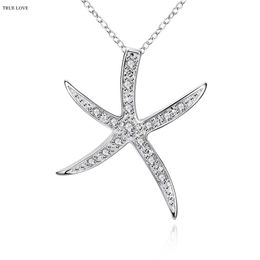 Hot Starfish Pendant Necklace & zircon 925 sterling silver fashion jewelry woman beautiful birthday gift top quality free shipping