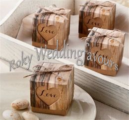 FREE SHIPPING 100PCS 2"x2"x2" Rustic Favor Boxes Heart with Love Rustic Candy Boxes Wedding Favors Party Table Decor Ideas