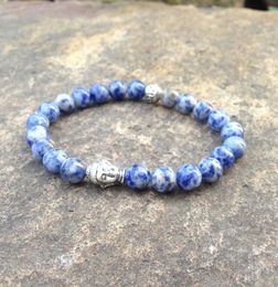 SN0400 Blue stone bracelet lucky mala buddha bracelet men fashion stretch mala yoga bracelet Top sale wholesale