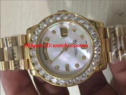 Luxury Watches High Quality Men's 36mm 18K Gold White MOP Bigger Diamond Dial Bezel 2Y Automatic Mens Watch Wristwatch