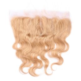 #27 Honey Blonde Lace Frontal 13*4 Pre Plucked Body Wave Peruvian Virgin Human Hair 1pc Ear To Ear Lace Frontal Closure