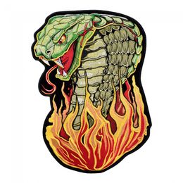 Large Flame Snake Embroidery Iron On Patches For Jacket Clothing Biker Back Vest Fashion Punk Design