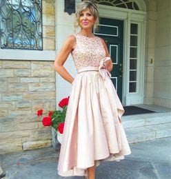 Pink High Low Mother Of The Bride Groom Dresses Sequined Tea Length A-line Wedding Guest Dress Custom Made Prom Dress