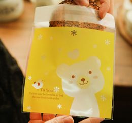 New 200pcs/lot yellow bear Self Adhesive Seal Snack bags/Lovely Biscuits Bread Cookie Gift Bag 10x11+4cm envelope