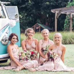 Country Wedding Short Bridesmaid Dresses Western Nude Bridesmaid Dress Four Styles Wearing A Line Knee Length Halter Strapless Bridesmaids