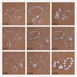 Hot Sale Custom Designer Women's Sterling for Party 6 Sets Classic Mixed Style Fashion Sier Necklace Bracelet Earring Ring Jewelry Set Gifts