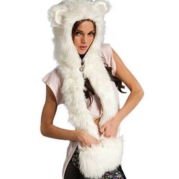 Wholesale-Fashion Warm Winter Scarves Faux Animal Fur Hat Fluffy Scarf Shawl Glove Plush Cap Gloves Hats Xmas a2 Q1