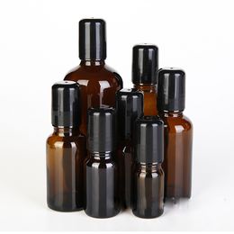5ml/10ml/15ml/20ml/30ml/50ml/100ml Amber Glass Bottles with Glass/Stainless Roller+Black Lid,Roll-on Essential Oil Perfume Bottles Deodorant