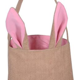 Newest Cotton Linen Canvas Easter Bag Rabbit Bunny Ear Shopping Tote kids children Jute Cloth gift Bags handbag Festive Supplies 5colors