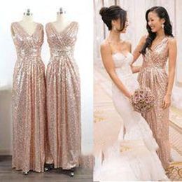 100% Real Pictures Bridesmaid Dresses Cheap Sequins Sleeveless Pleated Floor Length Custom Made Wedding Party Dresses Champagne Gold Silver