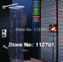 Thermostatic Bathtub & Bathroom Shower Faucet Set With Wall Mounted Chrome LED Temperature Sensitive Shower Head 003-8-2