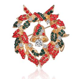 Fashion Christmas Jewellery women brooches luxury Crystal Rhinestone Small Bell Garland Brooches Pin For Christmas Gift Wholesale in China