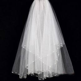 Stunning Newest Bridal Veil Short Soft Tulle Wedding Brides Veils with Exquisite Pearls Cheap High Quality Ivory Bridal Accessories