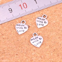 188pcs Antique Silver Plated heart made with love Charms Pendants for European Bracelet Jewellery Making DIY Handmade 10mm