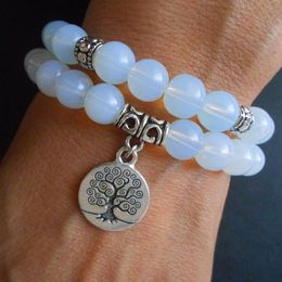 SN0644 Tree of Life Jewellery Yoga Bracelet Mala Bracelet Opalite Meditation Bracelet Stacking Bracelet Birthday Gift For Her