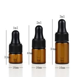 Amber Small Perfume Vials 1ml 2ml 3ml 1200Pcs/Lot Essential Oil Display Glass Bottles Mini Brown Sample Test Bottle Free DHL