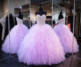 Lilac Beaded Pearls Quinceanera Sweetheart Off The Shoulder Fluffy Tulle Ball Gown Dresses For Girls Prom Gowns 329 329