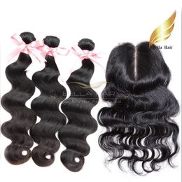 middle part lace closure peruvian human hair with closure body wave grade 8a natural Colour 834 inch bellahair