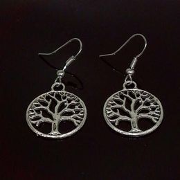Silver Tree Of Life Charm Earrings Long Dangle 925 Silver Plated Ear Hook Chandelier Dangle Antique