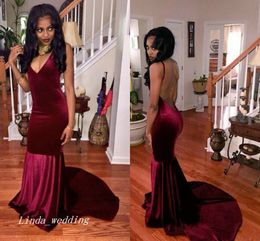 2019 Wine Red Velvet Evening Dress V Neck Backless Long Gowns Prom Party Dress Formal Event Gown Plus Size vestido de festa longo