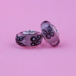 Fits for Pandora Diy Bracelet Necklace Original 100% 925 Sterling Silver Jewellery Pink butterfly kisses Charm Murano Glass Bead