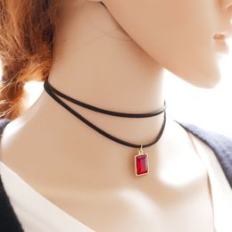 2016 New Multilayer Black Imitation Leather Choker Necklace Gothic Chain Charm Gem Pendant Vintage For women Fashion Jewelry