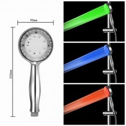 LED stainless steel handheld shower head water saving high pressure shower nozzle anion durable compact solid Colour led light shower header