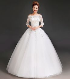 Bridal Dresses Built-in-bra Applique Wedding Dress Three Quarter Sleeve Bateau Neck Casamento Bridal Wedding Gown Robe De Mariage Renda Boda