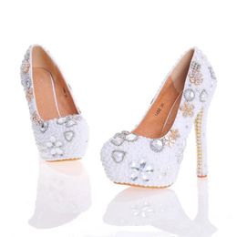 White Pearl Heels New Arrival Rhinestoene Bridal Shoes Banquet Prom Party Shoes Wedding High Heel Shoes Women Pumps