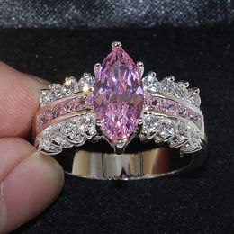 Victoria Wieck Marquise Cut Jewellery Pink Sapphire Simulated Diamond Cubic Zirconia 925 Sterling Silver Engagement Wedding Rings Sz 5-10