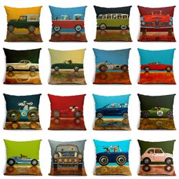 Hot Sale 45X45CM Decorative Pillow Covers Lovely Cartoon Dog Driving Cars Almofadas Cotton Linen Pillow Case Christmas Decorative Gifts