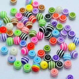 1000Pcs Mixed Stripes Acrylic Round Spacer Beads 6mm For Jewellery Making Accessories