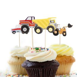 24pcs/set Different Car Theme Party Supplies Cartoon Car Cupcake Toppers Pick Kid Birthday Party Decorations WA1365