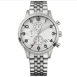Black Dial Chronograph Watch 1512445 Stainless Steel Case Black Leather Strap Quartz Movement men's watch + original box