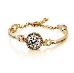 Fashion 18K Gold Silver Plated Austrian Crystal Charm Bracelet for Women High Quality Wedding Jewellery Nice Gift 2 Colours Wholesale Price