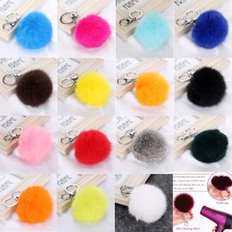 Real Rabbit Fur Ball Car Key Chains Multi Color Rabbit Fur Balls Pendant With Silvery Chain Car Key Rings Soft Fur Ball