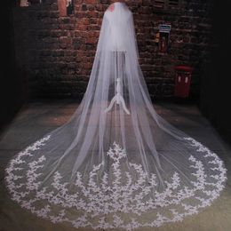 New Hot Saling Soft Tulle 1T Applique Edge With Comb Appliques Lvory White Wedding Veil Cathedral Bridal Veils 3M Length