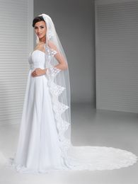 New Luxury Soft Tulle 1T Lace Applique Edge With Comb Lvory White Wedding Veil Cathedral Bridal Veils Three Metres Long