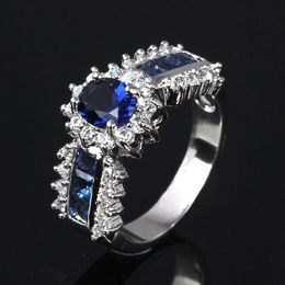 Gemstone Rings Blue Sapphire Cz 18K Gold Filled Wedding Rings