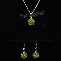 Women Jewellery Set Olive Green Necklace And Earrings Set, Crystal Slide Pendant 10 Sets/lot Wholesale