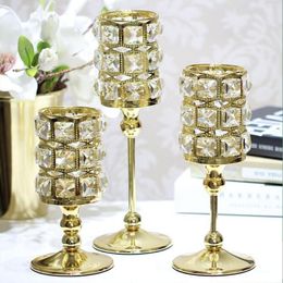 New Peculiar Metal Gold Single Candle Crystals Holder Wedding Table Candelabra Centerpiece Home Decoration Candlesticks 3 Size