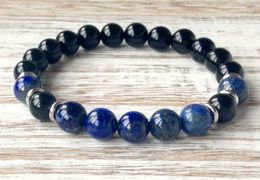 SN1054 Natural Black Onyx Grade Lapis Lazuli Bracelet Heart Chakra Yoga Jewellery Protection Emotional Balance Self Expression Jewellery