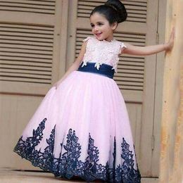 navy and blush flower girl dresses