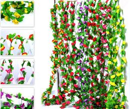 2.3m 7.5ft Artificial Rose Flower Ivy Vine Leaf Garland Romantic Wedding Party Home Decor Christmas indoor outdoor decorations rattan