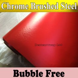 Metallic Red chrome brushed Aluminium Vinyl Car Wrapping Vinyl Air Release Film Boat / Vehicle Wraps covers vinyle Size 1.52x20m/Roll