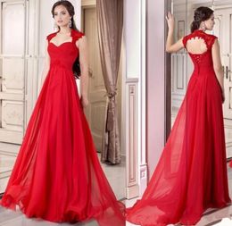 2019 Formal Red Evening Gowns Corset Chiffon Full Length Lace Up A-line Prom Dresses Cap Sleeves Occasion Party Gowns Free Ship Custom Made