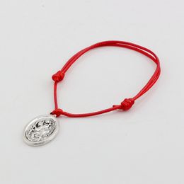 MIC 50pcs Red Waxes rope Antique silver ST Christopher charm Adjustable Bracelet B-51