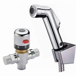 brass valve bathroom 38 degress Thermostatic Mixer ValveHand held Spray Shower Set Shattaf Bidet Sprayer Jet water Tap Douche kit BD530